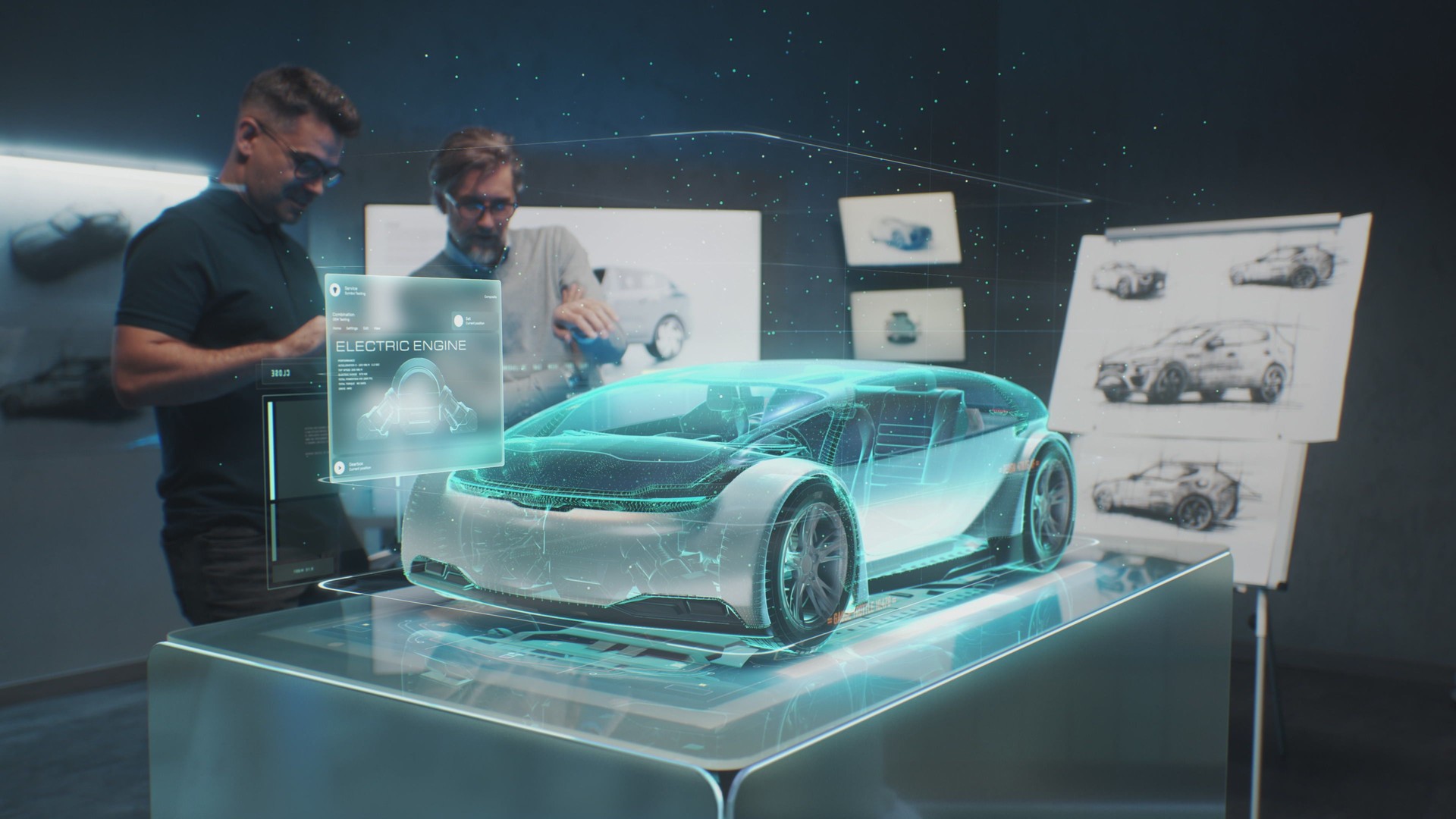 Engineers choose body of car using futuristic augmented reality hologram